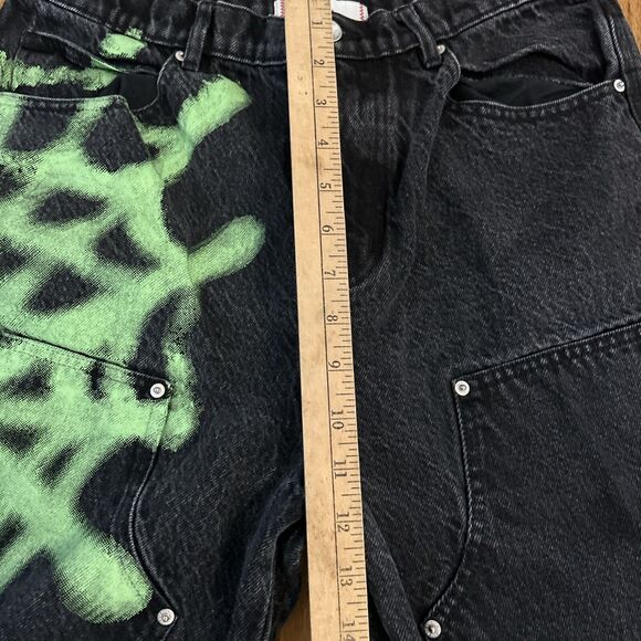 BDG Big Jack Workpant Fit Jean Sz. 32 Relaxed Fit Spider Web Black Neon Green - Picture 13 of 13